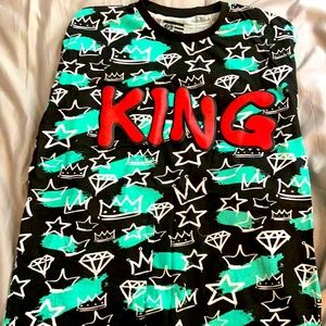 Phat farm , medium, red, black, white, teal.